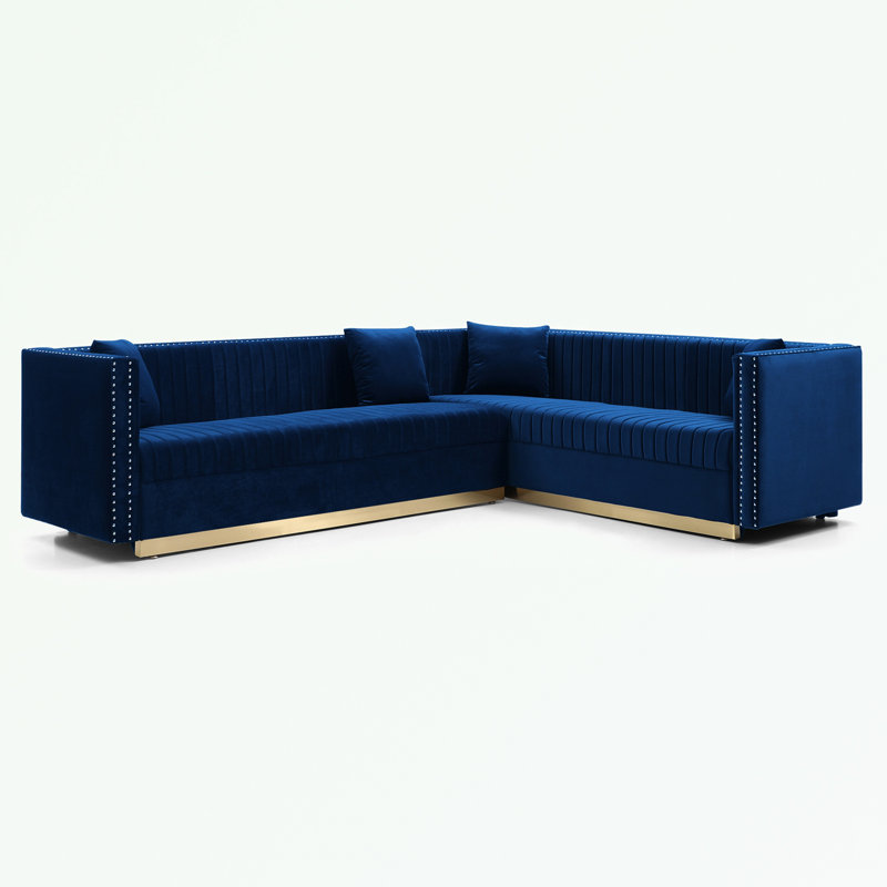 Olindo 2 Piece Upholstered Sectional Contemporary Vertical Channel Tufted Velvet Sectional Sofa Modern Upholstered Corner Couch Everly Quinn Body